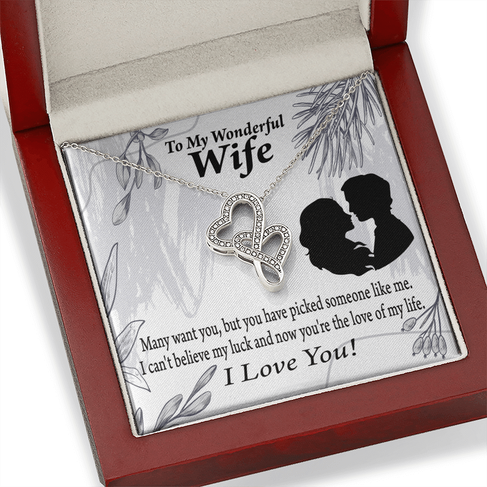 To My Wife Lucky To Be Your Man Twin Hearts Necklace Cz Eternal Bond Pendant From Son Daughter Gift Anniversary Birthday Graduation Mothers Day - Double Hearts Necklace