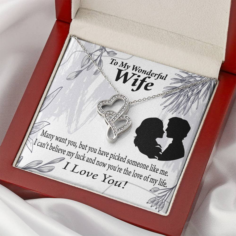 To My Wife Lucky To Be Your Man Twin Hearts Necklace Cz Eternal Bond Pendant From Son Daughter Gift Anniversary Birthday Graduation Mothers Day - Double Hearts Necklace