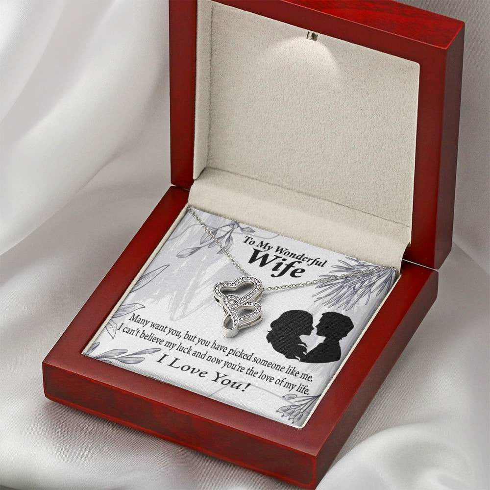 To My Wife Lucky To Be Your Man Twin Hearts Necklace Cz Eternal Bond Pendant From Son Daughter Gift Anniversary Birthday Graduation Mothers Day - Double Hearts Necklace