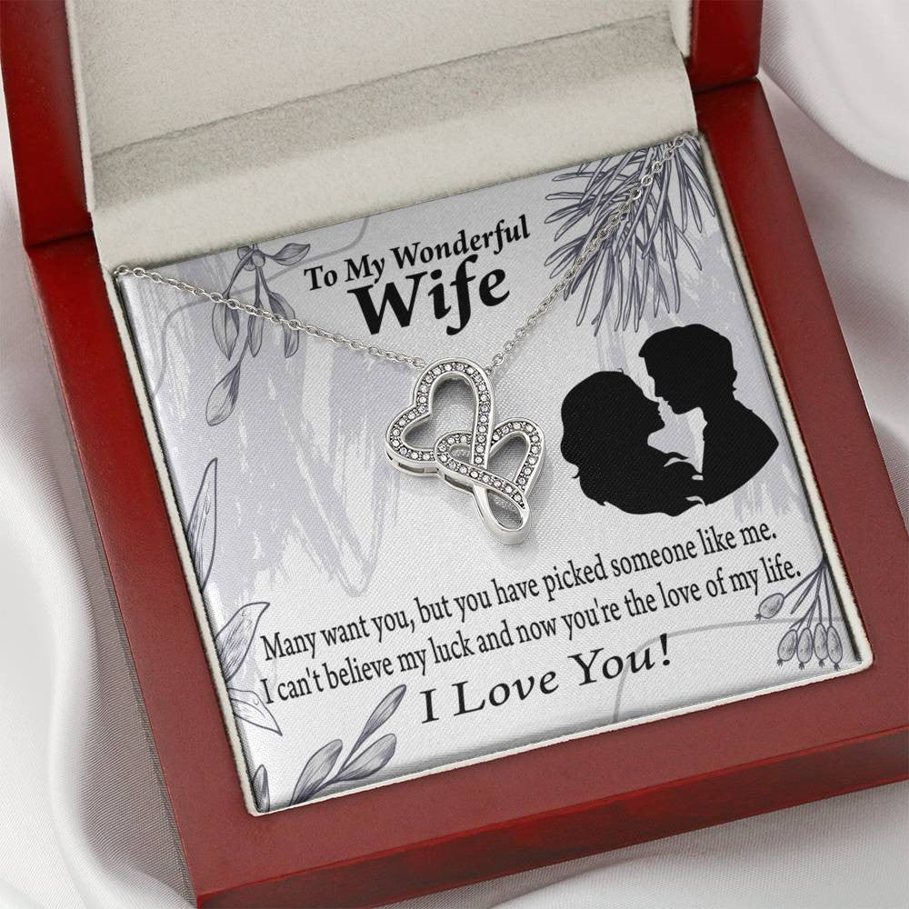 To My Wife Lucky To Be Your Man Twin Hearts Necklace Cz Eternal Bond Pendant From Son Daughter Gift Anniversary Birthday Graduation Mothers Day - Double Hearts Necklace