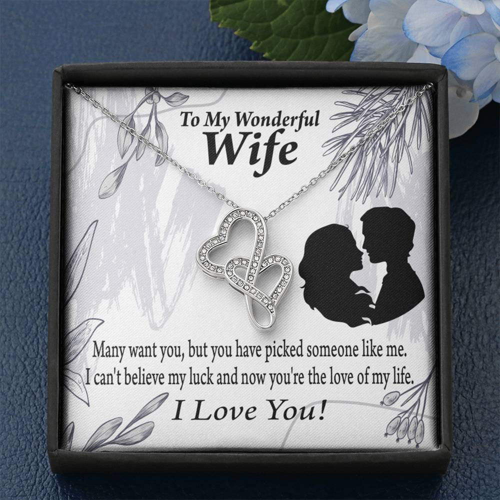 To My Wife Lucky To Be Your Man Twin Hearts Necklace Cz Eternal Bond Pendant From Son Daughter Gift Anniversary Birthday Graduation Mothers Day - Double Hearts Necklace