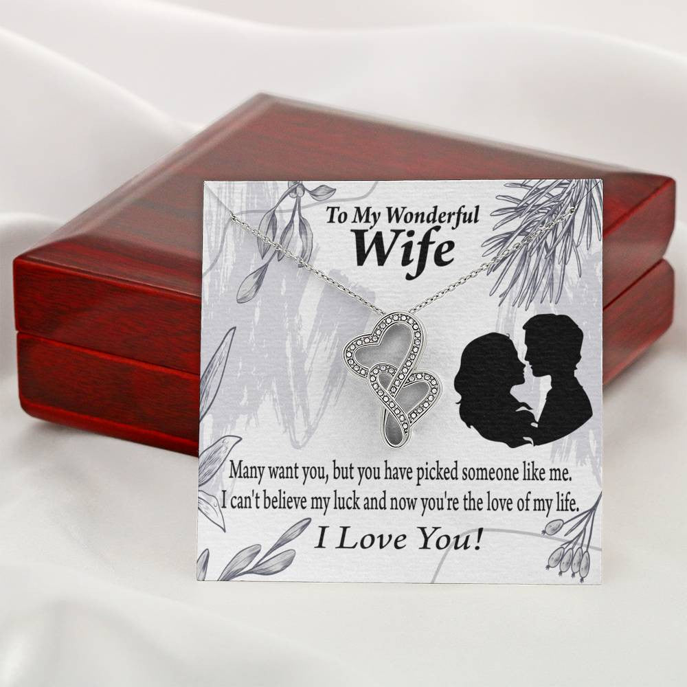 To My Wife Lucky To Be Your Man Twin Hearts Necklace Cz Eternal Bond Pendant From Son Daughter Gift Anniversary Birthday Graduation Mothers Day - Double Hearts Necklace