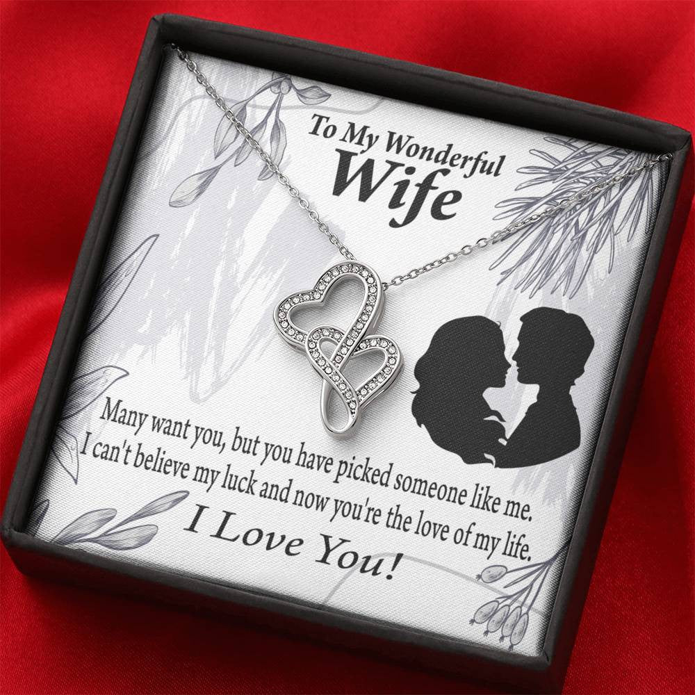 To My Wife Lucky To Be Your Man Twin Hearts Necklace Cz Eternal Bond Pendant From Son Daughter Gift Anniversary Birthday Graduation Mothers Day - Double Hearts Necklace