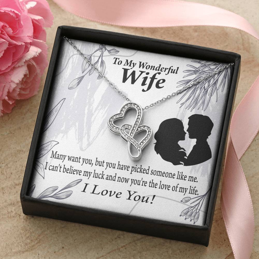 To My Wife Lucky To Be Your Man Twin Hearts Necklace Cz Eternal Bond Pendant From Son Daughter Gift Anniversary Birthday Graduation Mothers Day - Double Hearts Necklace