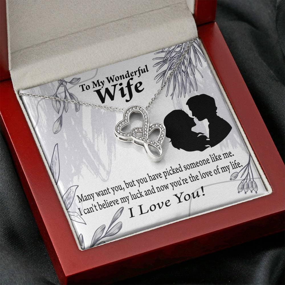 To My Wife Lucky To Be Your Man Twin Hearts Necklace Cz Eternal Bond Pendant From Son Daughter Gift Anniversary Birthday Graduation Mothers Day - Double Hearts Necklace
