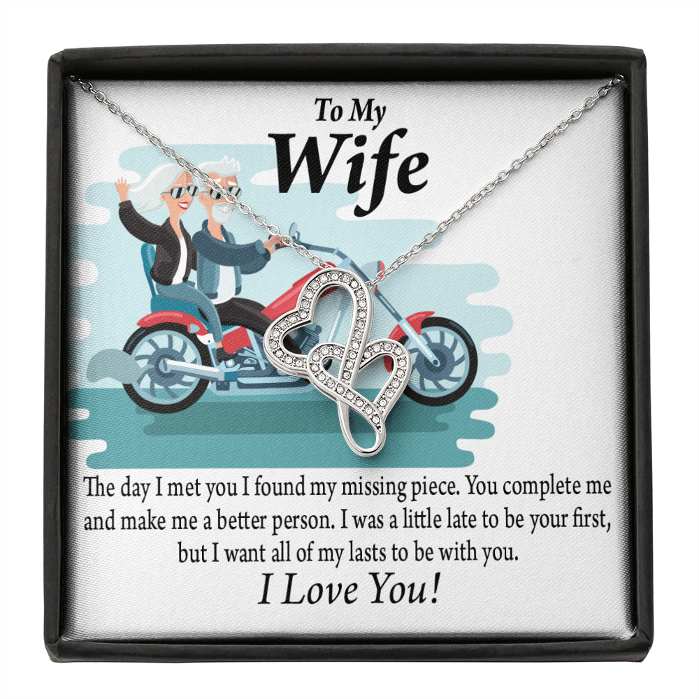 To My Wife All My Lasts To Be With You Double Hearts Necklace Message Card From Son Daughter Gift Anniversary Birthday Graduation Mothers Day - Double Hearts Necklace