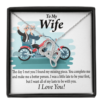 To My Wife All My Lasts To Be With You Double Hearts Necklace Message Card From Son Daughter Gift Anniversary Birthday Graduation Mothers Day - Double Hearts Necklace