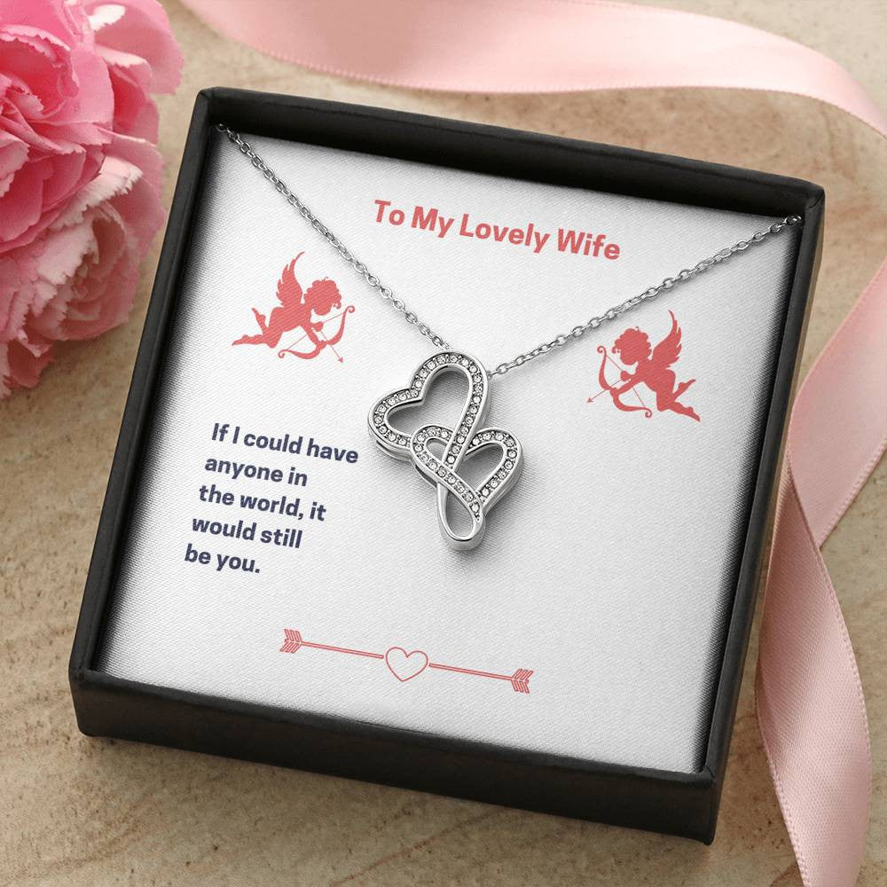To My Lovely Wife (Valentine'S) Twin Hearts Necklace Cz Eternal Bond Pendant From Son Daughter Gift Anniversary Birthday Graduation Mothers Day - Double Hearts Necklace