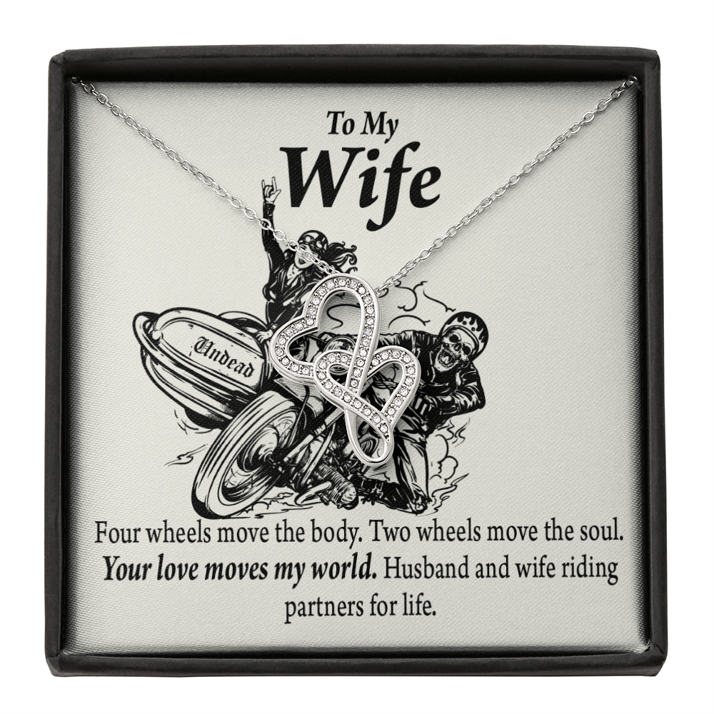To My Wife Your Love Moves My World Double Hearts Necklace Message Card From Son Daughter Gift Anniversary Birthday Graduation Mothers Day - Double Hearts Necklace