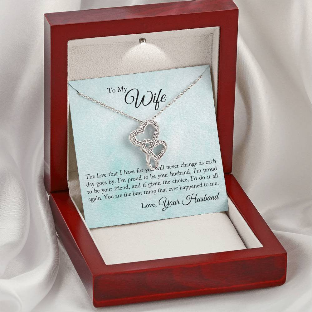 To My Wife Proud To Be You Husband Double Hearts Necklace Message Card From Son Daughter Gift Anniversary Birthday Graduation Mothers Day - Double Hearts Necklace