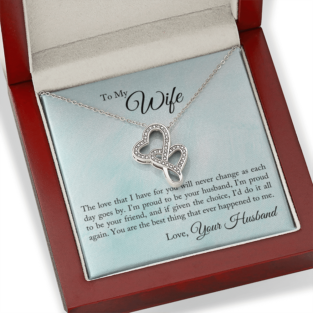 To My Wife Proud To Be You Husband Double Hearts Necklace Message Card From Son Daughter Gift Anniversary Birthday Graduation Mothers Day - Double Hearts Necklace