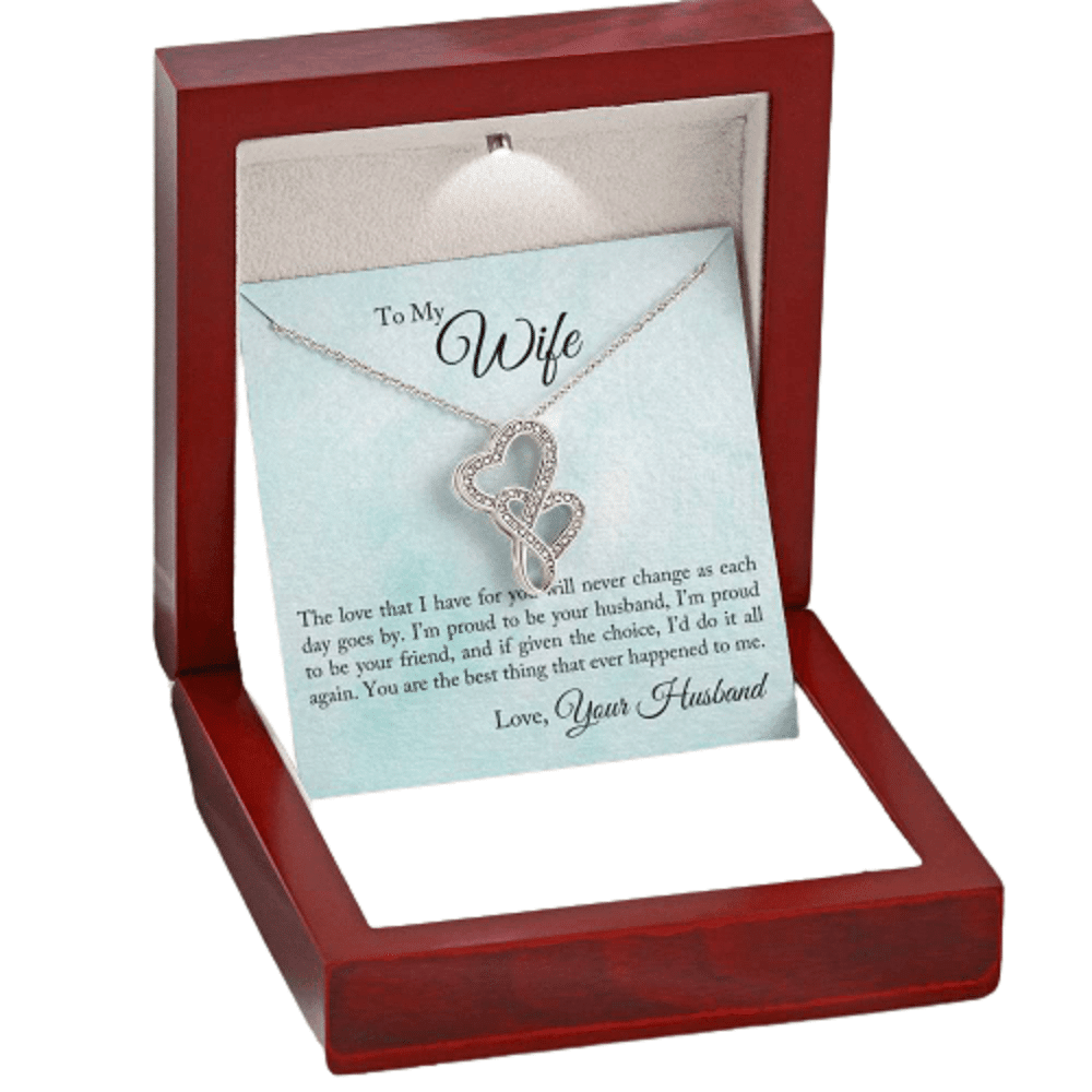 To My Wife Proud To Be You Husband Double Hearts Necklace Message Card From Son Daughter Gift Anniversary Birthday Graduation Mothers Day - Double Hearts Necklace