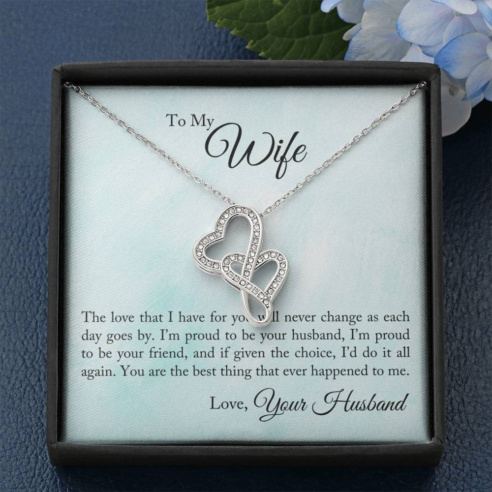 To My Wife Proud To Be You Husband Double Hearts Necklace Message Card From Son Daughter Gift Anniversary Birthday Graduation Mothers Day - Double Hearts Necklace