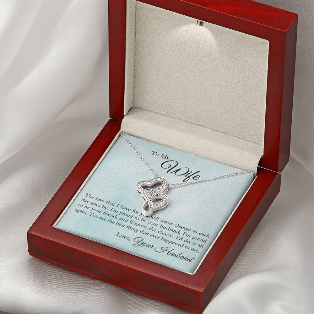 To My Wife Proud To Be You Husband Double Hearts Necklace Message Card From Son Daughter Gift Anniversary Birthday Graduation Mothers Day - Double Hearts Necklace