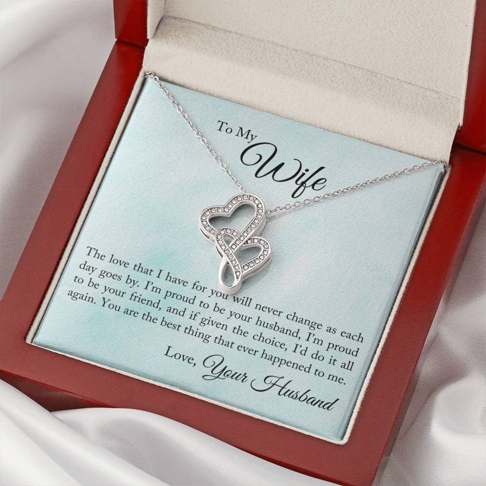 To My Wife Proud To Be You Husband Double Hearts Necklace Message Card From Son Daughter Gift Anniversary Birthday Graduation Mothers Day - Double Hearts Necklace