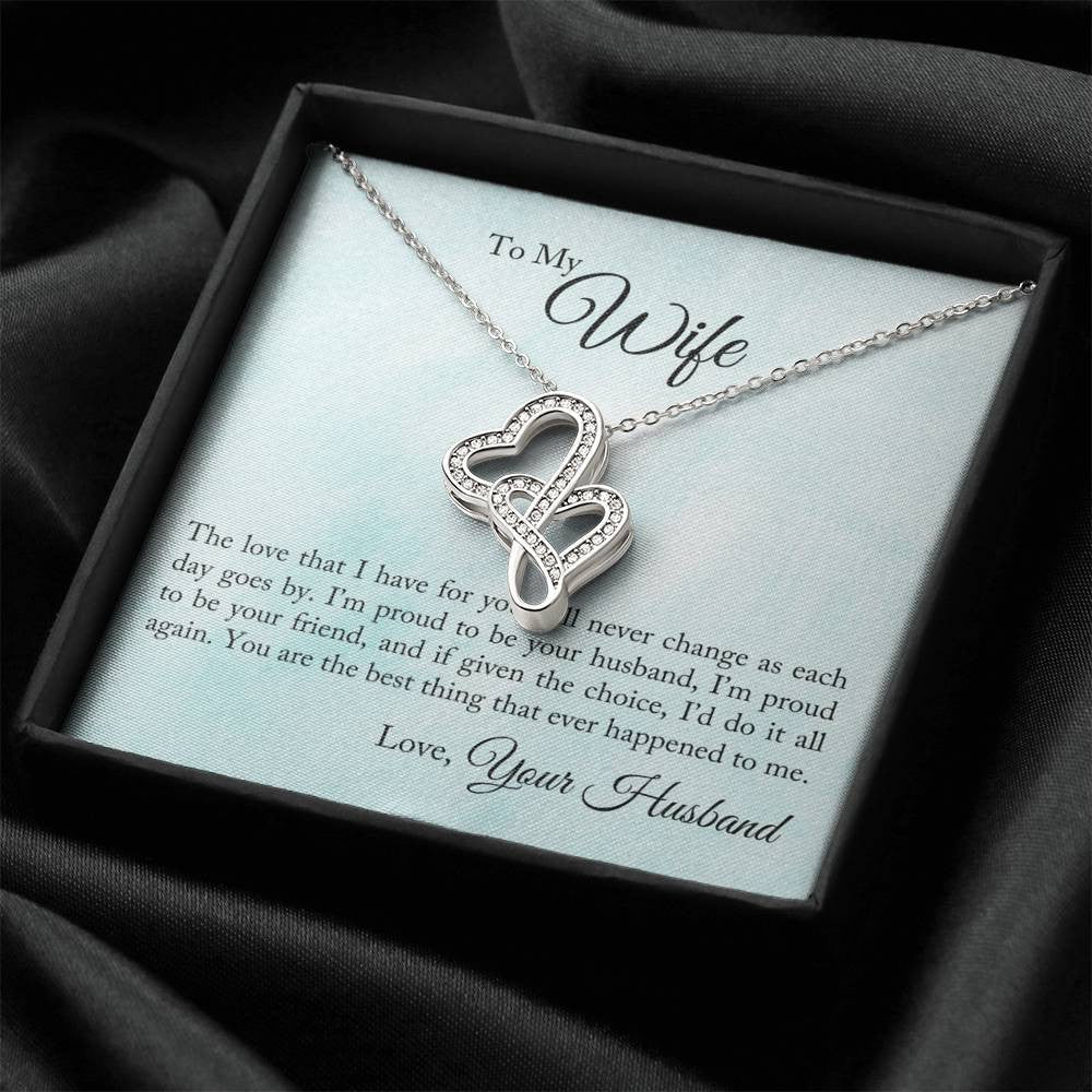To My Wife Proud To Be You Husband Double Hearts Necklace Message Card From Son Daughter Gift Anniversary Birthday Graduation Mothers Day - Double Hearts Necklace