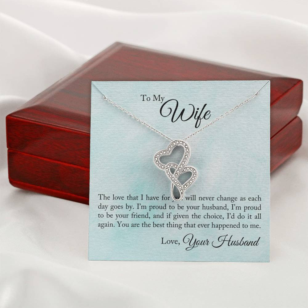 To My Wife Proud To Be You Husband Double Hearts Necklace Message Card From Son Daughter Gift Anniversary Birthday Graduation Mothers Day - Double Hearts Necklace