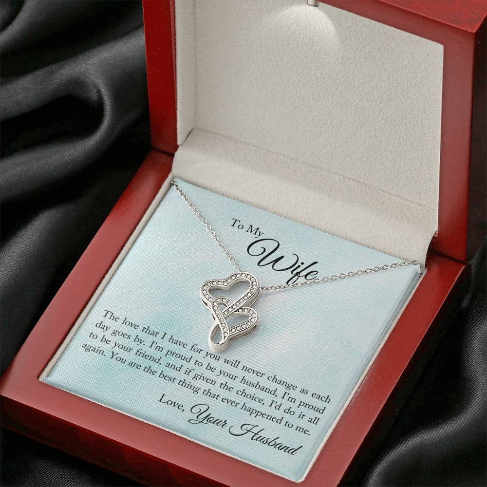 To My Wife Proud To Be You Husband Double Hearts Necklace Message Card From Son Daughter Gift Anniversary Birthday Graduation Mothers Day - Double Hearts Necklace