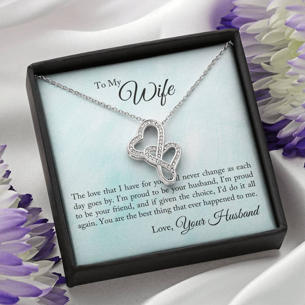 To My Wife Proud To Be You Husband Double Hearts Necklace Message Card From Son Daughter Gift Anniversary Birthday Graduation Mothers Day - Double Hearts Necklace