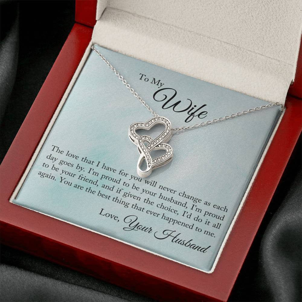 To My Wife Proud To Be You Husband Double Hearts Necklace Message Card From Son Daughter Gift Anniversary Birthday Graduation Mothers Day - Double Hearts Necklace
