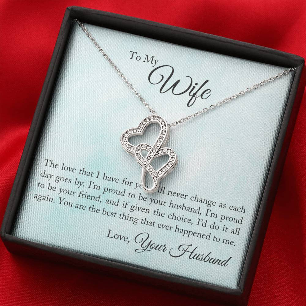 To My Wife Proud To Be You Husband Double Hearts Necklace Message Card From Son Daughter Gift Anniversary Birthday Graduation Mothers Day - Double Hearts Necklace