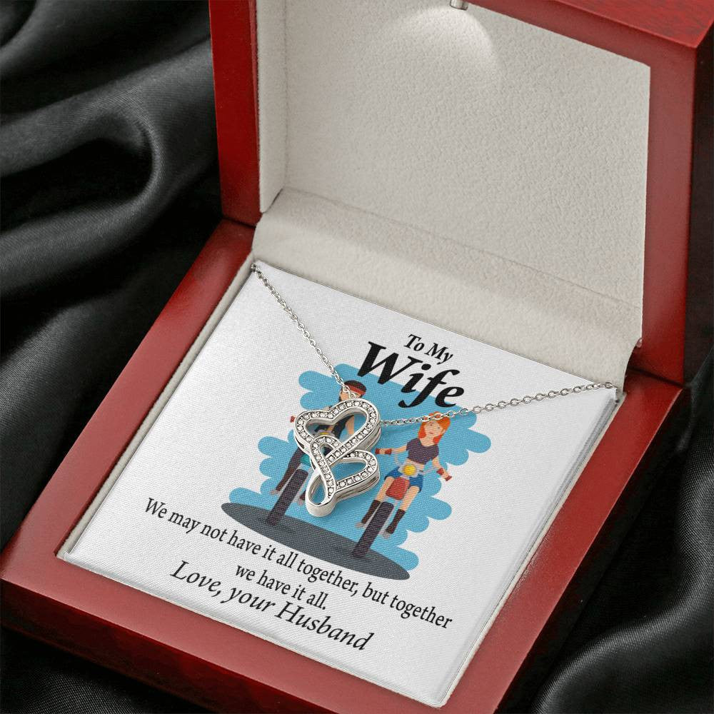To My Wife Riding Together We Have It All Double Hearts Necklace Message Card From Son Daughter Gift Anniversary Birthday Graduation Mothers Day - Double Hearts Necklace