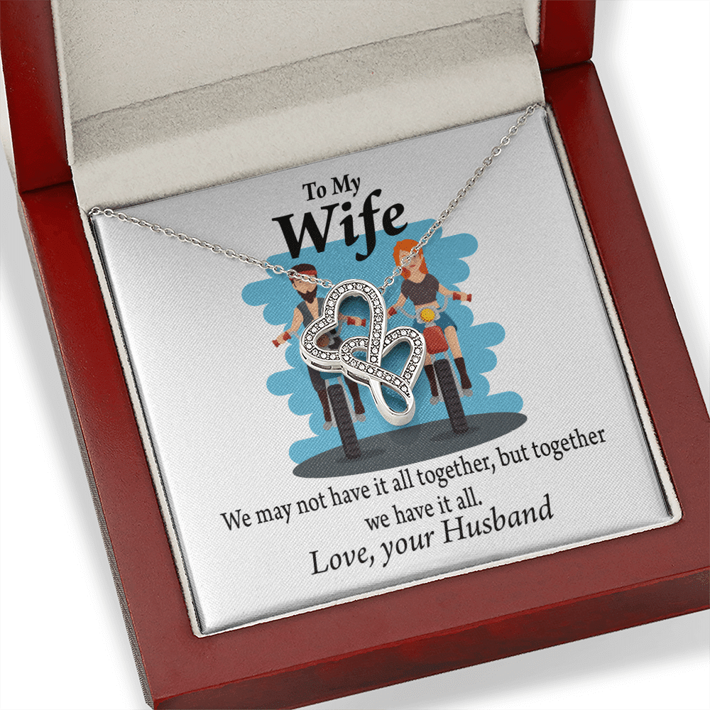 To My Wife Riding Together We Have It All Double Hearts Necklace Message Card From Son Daughter Gift Anniversary Birthday Graduation Mothers Day - Double Hearts Necklace