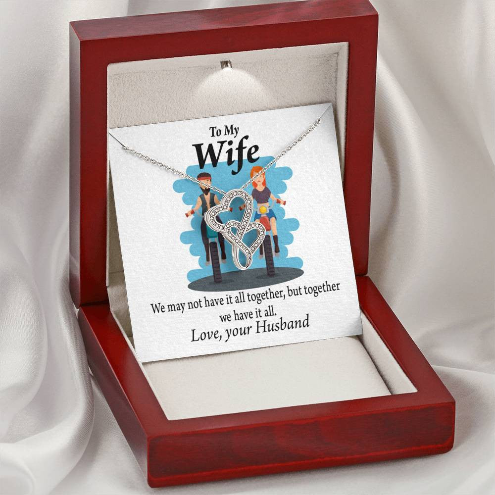 To My Wife Riding Together We Have It All Double Hearts Necklace Message Card From Son Daughter Gift Anniversary Birthday Graduation Mothers Day - Double Hearts Necklace