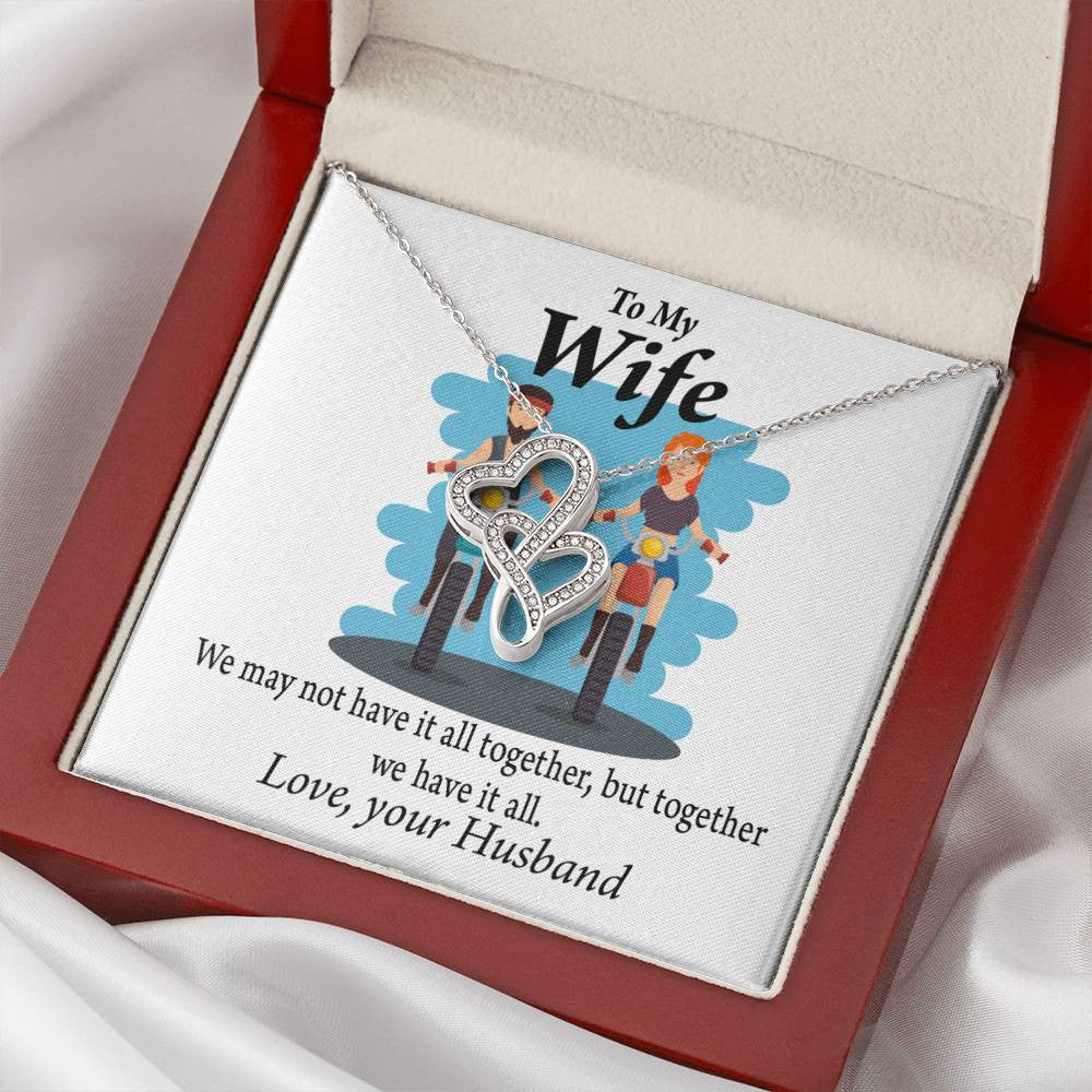 To My Wife Riding Together We Have It All Double Hearts Necklace Message Card From Son Daughter Gift Anniversary Birthday Graduation Mothers Day - Double Hearts Necklace