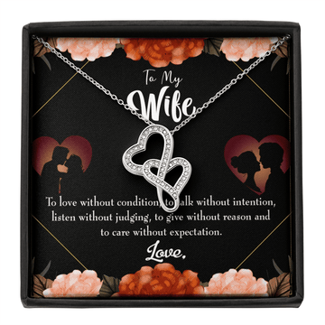 To My Wife Gift For Wife Birthday Twin Hearts Necklace Cz Eternal Bond Pendant From Son Daughter Gift Anniversary Birthday Graduation Mothers Day - Double Hearts Necklace