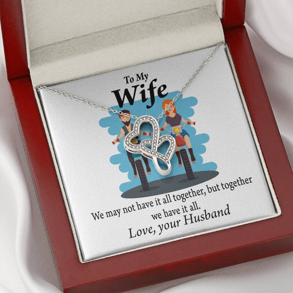 To My Wife Riding Together We Have It All Double Hearts Necklace Message Card From Son Daughter Gift Anniversary Birthday Graduation Mothers Day - Double Hearts Necklace