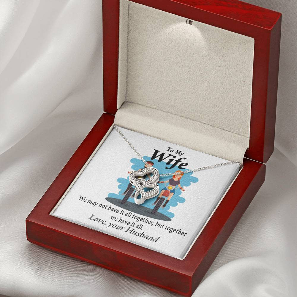 To My Wife Riding Together We Have It All Double Hearts Necklace Message Card From Son Daughter Gift Anniversary Birthday Graduation Mothers Day - Double Hearts Necklace