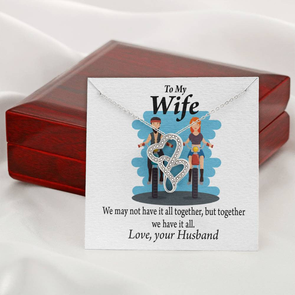 To My Wife Riding Together We Have It All Double Hearts Necklace Message Card From Son Daughter Gift Anniversary Birthday Graduation Mothers Day - Double Hearts Necklace