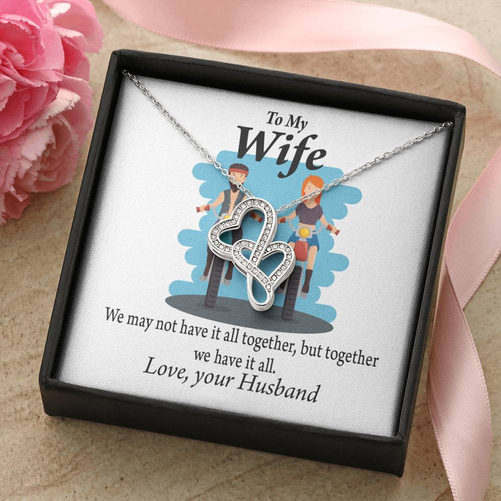 To My Wife Riding Together We Have It All Double Hearts Necklace Message Card From Son Daughter Gift Anniversary Birthday Graduation Mothers Day - Double Hearts Necklace