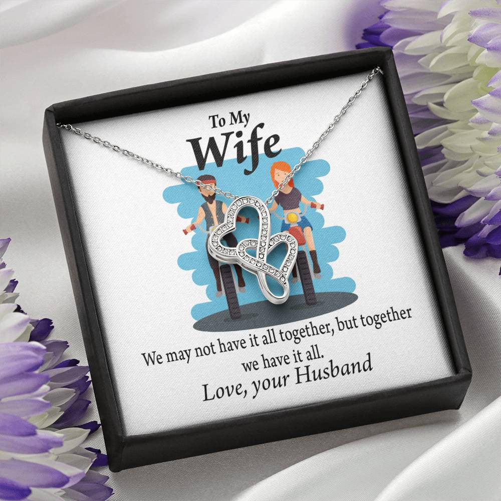 To My Wife Riding Together We Have It All Double Hearts Necklace Message Card From Son Daughter Gift Anniversary Birthday Graduation Mothers Day - Double Hearts Necklace