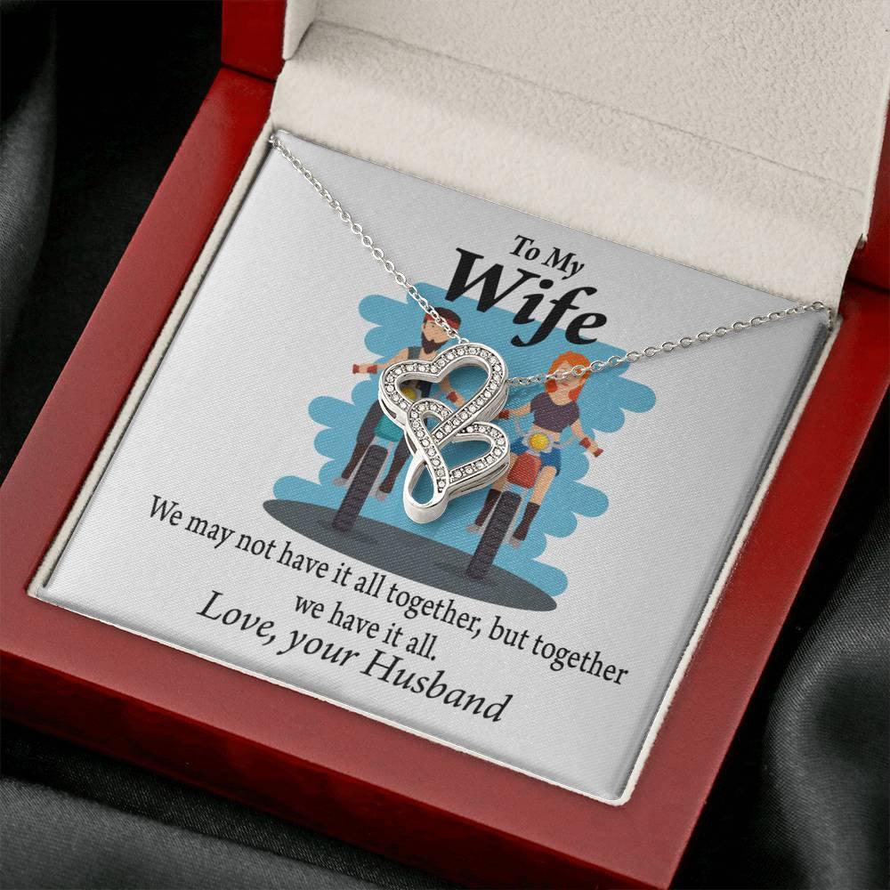 To My Wife Riding Together We Have It All Double Hearts Necklace Message Card From Son Daughter Gift Anniversary Birthday Graduation Mothers Day - Double Hearts Necklace