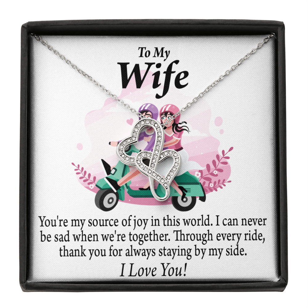 To My Wife Source Of Joy Double Hearts Necklace Message Card From Son Daughter Gift Anniversary Birthday Graduation Mothers Day - Double Hearts Necklace