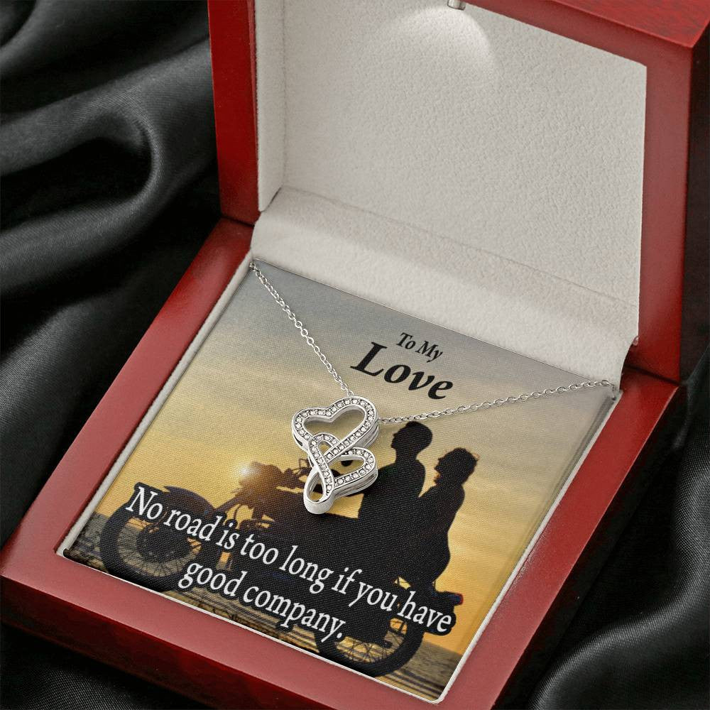 To My Wife Girlfriend Enjoy The Ride Double Hearts Necklace Message Card From Son Daughter Gift Anniversary Birthday Graduation Mothers Day - Double Hearts Necklace