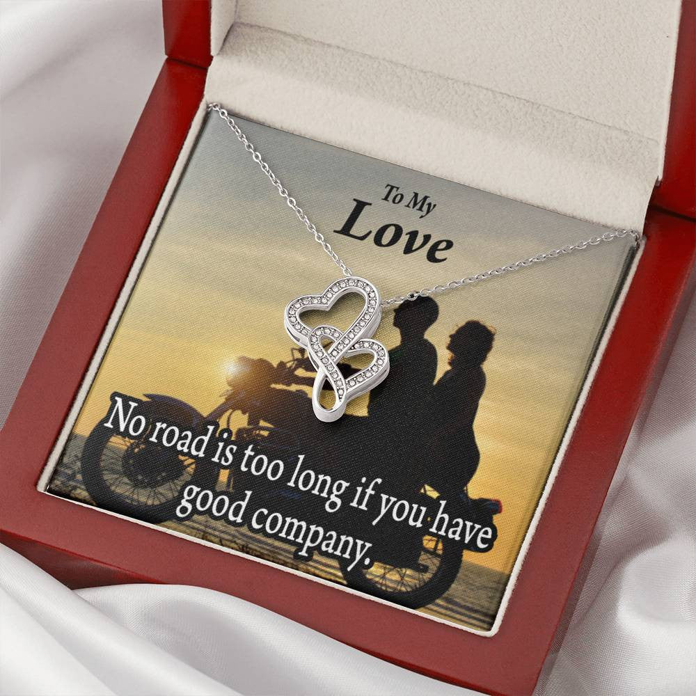 To My Wife Girlfriend Enjoy The Ride Double Hearts Necklace Message Card From Son Daughter Gift Anniversary Birthday Graduation Mothers Day - Double Hearts Necklace