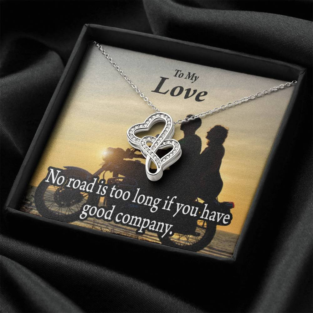 To My Wife Girlfriend Enjoy The Ride Double Hearts Necklace Message Card From Son Daughter Gift Anniversary Birthday Graduation Mothers Day - Double Hearts Necklace