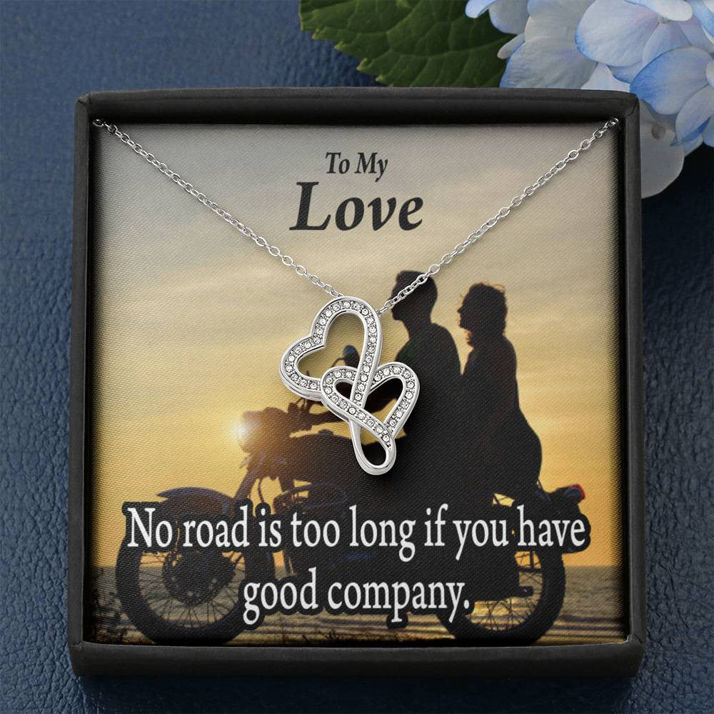 To My Wife Girlfriend Enjoy The Ride Double Hearts Necklace Message Card From Son Daughter Gift Anniversary Birthday Graduation Mothers Day - Double Hearts Necklace