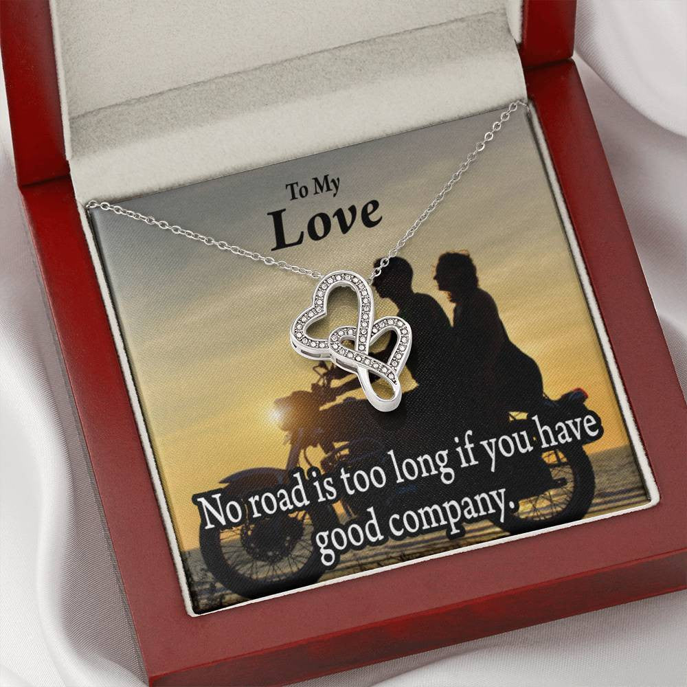 To My Wife Girlfriend Enjoy The Ride Double Hearts Necklace Message Card From Son Daughter Gift Anniversary Birthday Graduation Mothers Day - Double Hearts Necklace