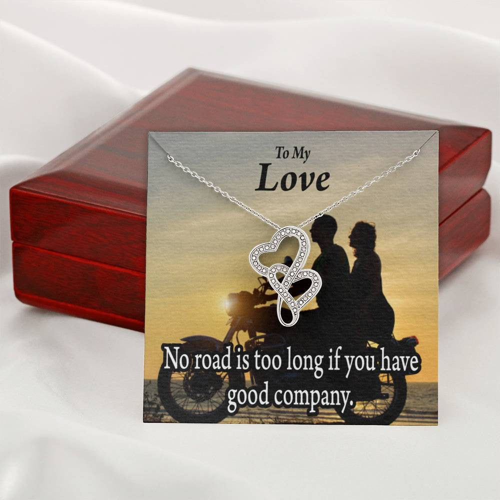 To My Wife Girlfriend Enjoy The Ride Double Hearts Necklace Message Card From Son Daughter Gift Anniversary Birthday Graduation Mothers Day - Double Hearts Necklace