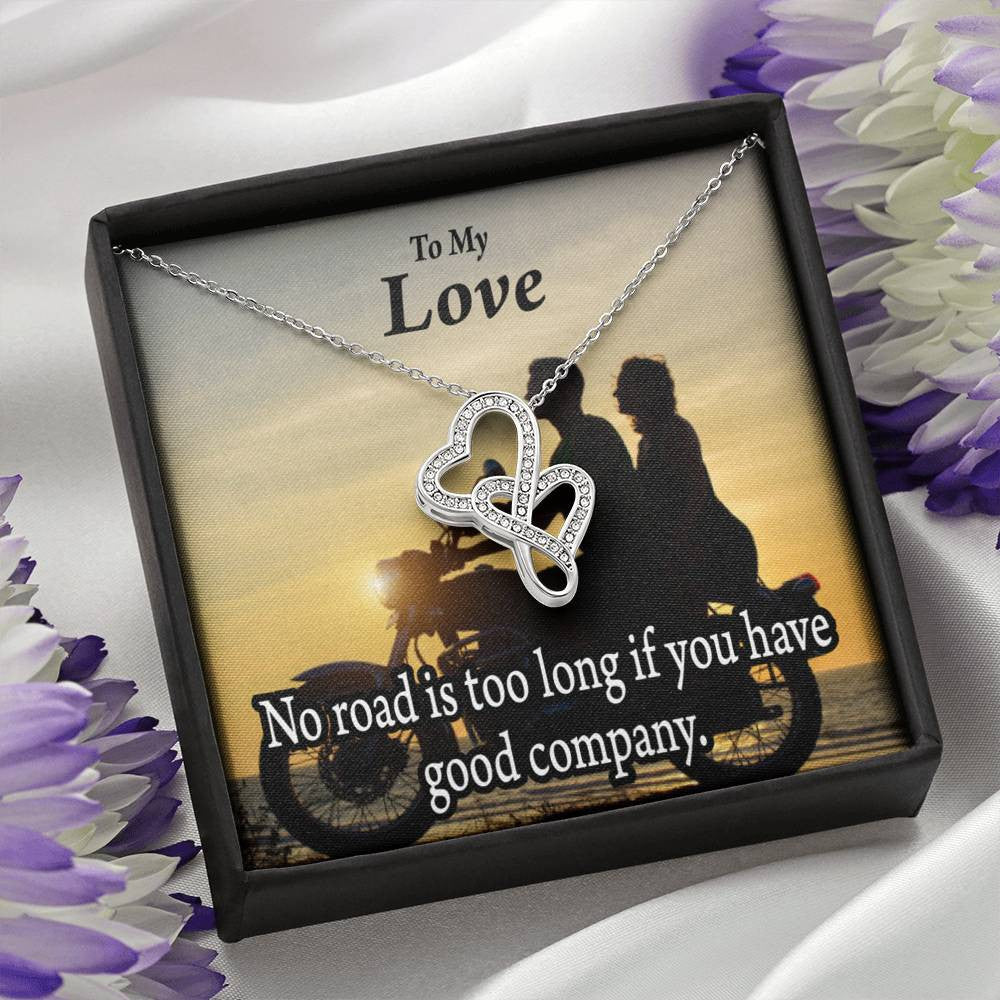 To My Wife Girlfriend Enjoy The Ride Double Hearts Necklace Message Card From Son Daughter Gift Anniversary Birthday Graduation Mothers Day - Double Hearts Necklace