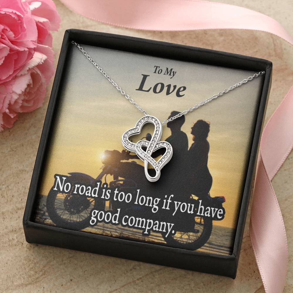 To My Wife Girlfriend Enjoy The Ride Double Hearts Necklace Message Card From Son Daughter Gift Anniversary Birthday Graduation Mothers Day - Double Hearts Necklace