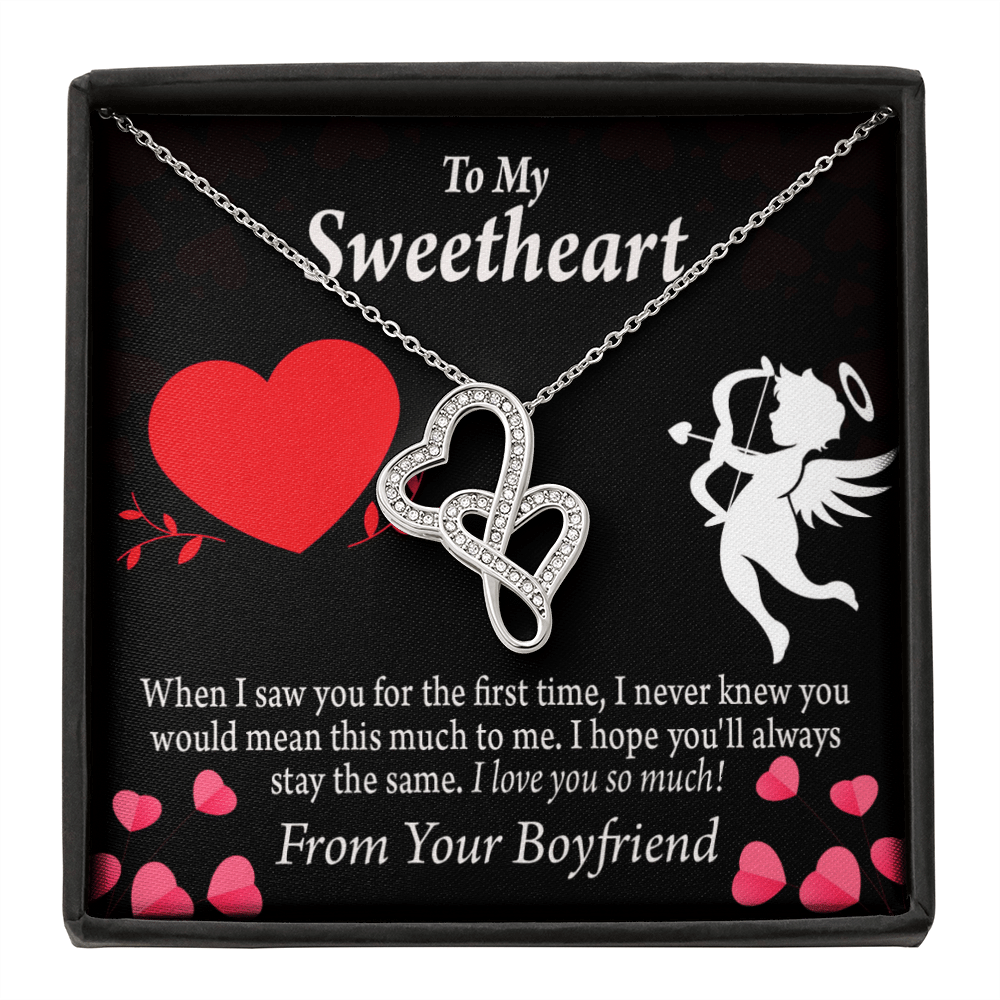 To My Girlfriend You Mean This Much Twin Hearts Necklace Cz Eternal Bond Pendant From Son Daughter Gift Anniversary Birthday Graduation Mothers Day - Double Hearts Necklace