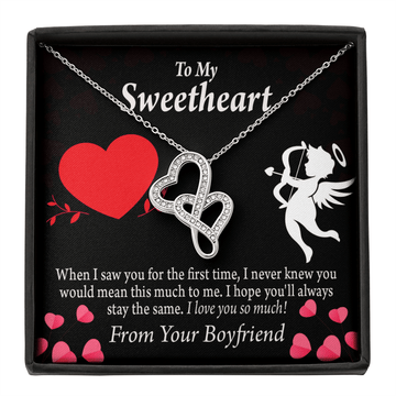 To My Girlfriend You Mean This Much Twin Hearts Necklace Cz Eternal Bond Pendant From Son Daughter Gift Anniversary Birthday Graduation Mothers Day - Double Hearts Necklace