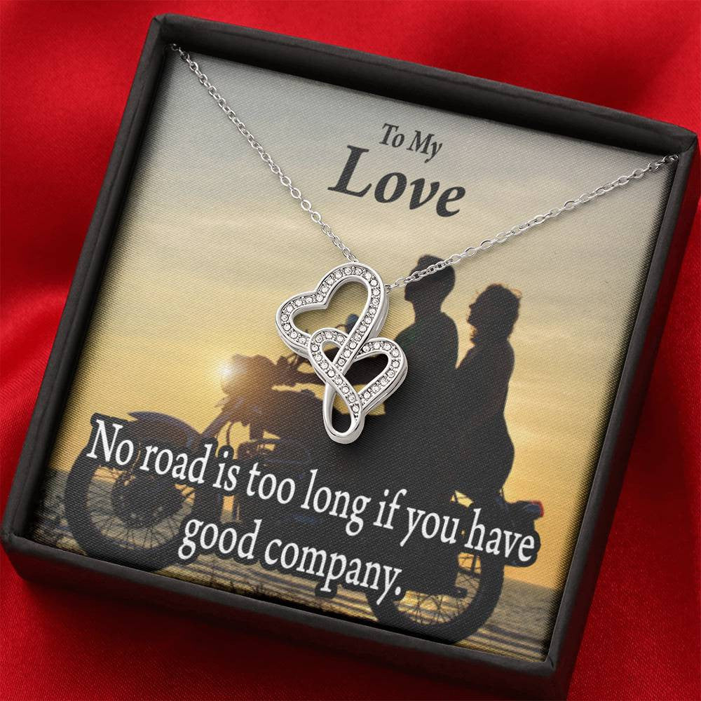 To My Wife Girlfriend Enjoy The Ride Double Hearts Necklace Message Card From Son Daughter Gift Anniversary Birthday Graduation Mothers Day - Double Hearts Necklace
