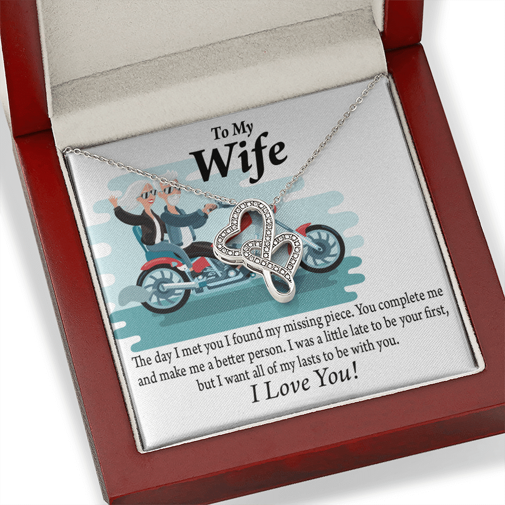 To My Wife All My Lasts To Be With You Double Hearts Necklace Message Card From Son Daughter Gift Anniversary Birthday Graduation Mothers Day - Double Hearts Necklace