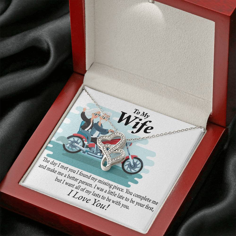 To My Wife All My Lasts To Be With You Double Hearts Necklace Message Card From Son Daughter Gift Anniversary Birthday Graduation Mothers Day - Double Hearts Necklace